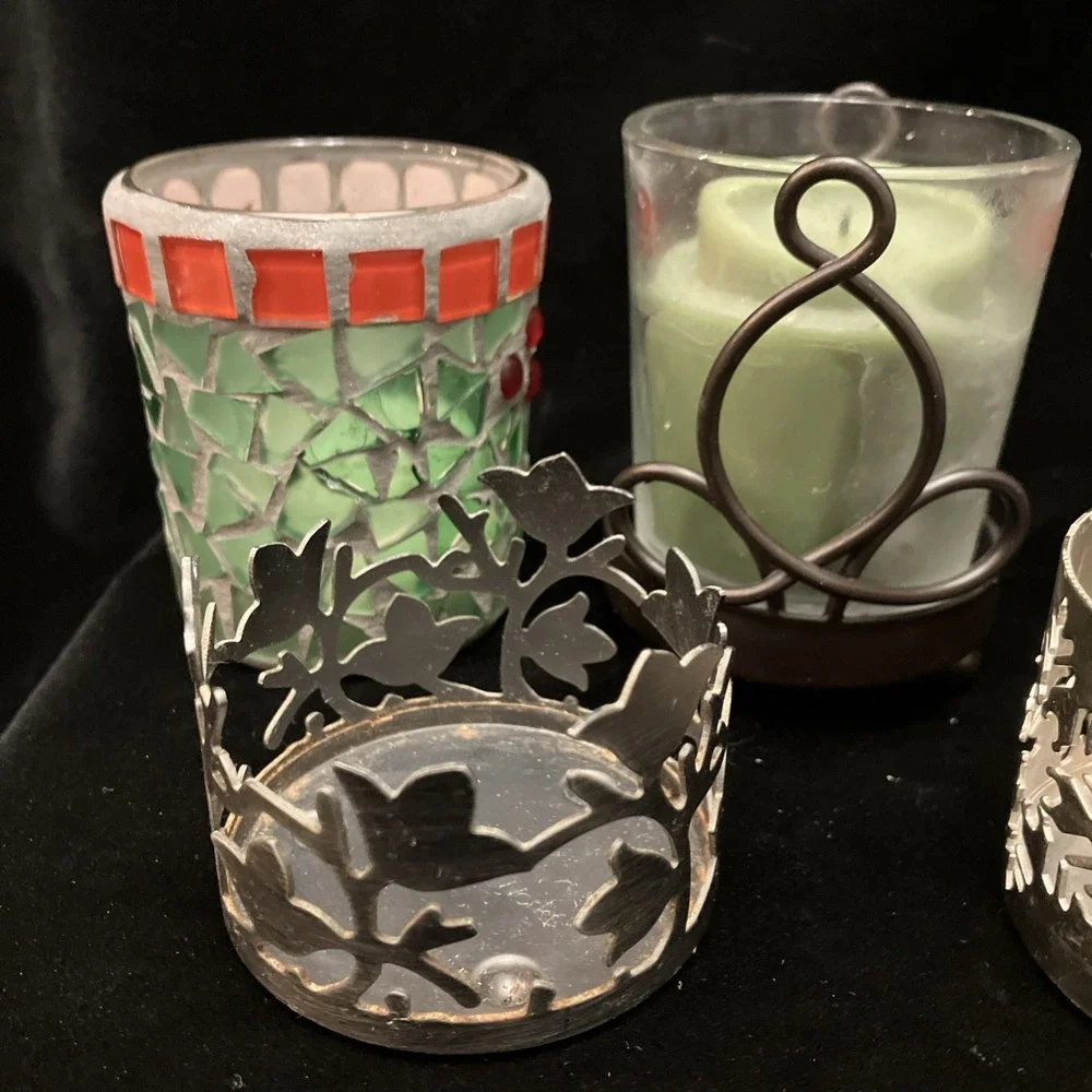 Votive Lot 5 Glass & Metal Tea light Candle Holders Bath & Body Works Christmas